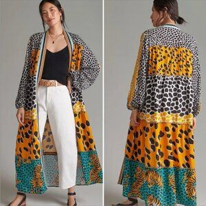 Anthropologie Conditions Apply Animal Print Kimono Duster Embroidered Stitching